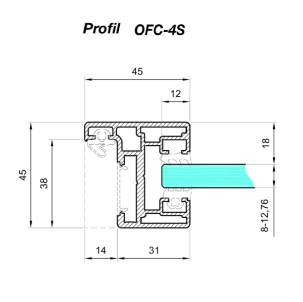 Profil toc ușă model „H” Sticlă-sticlă L=6000mm, aluminiu - imagine 3
