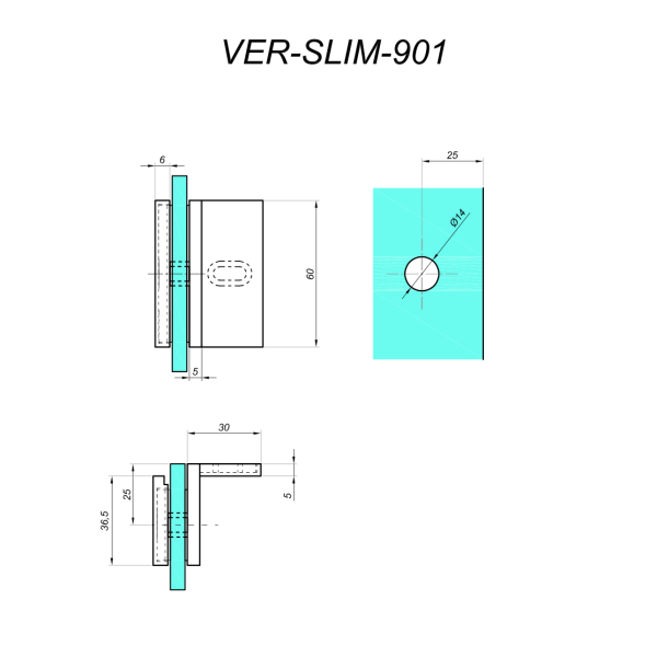 Conector perete-sticlă 90o VERONA SLIM, capac mascare șuruburi, sticlă 6-10mm, alamă, finisaj lucios - imagine 2