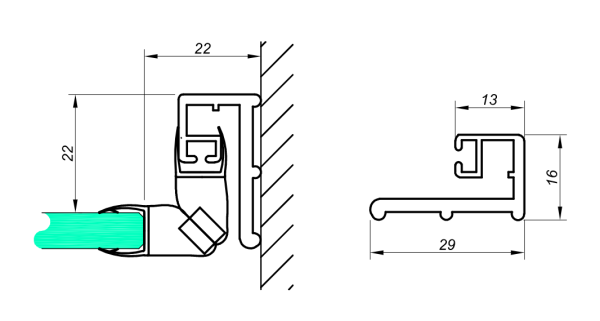 Profil pentru garnitură magnetică, L=2200mm, aluminiu, sticlă 8 mm, finisaj satinat - imagine 4