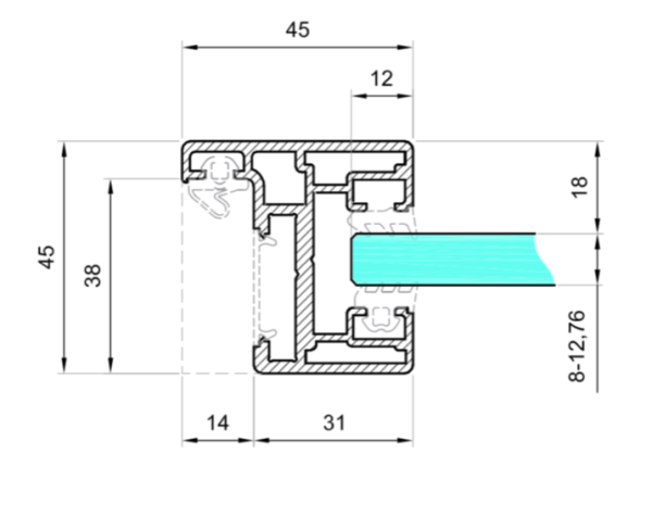 Profil toc ușă model „H” sticlă-sticlă L=6000mm, aluminiu, finisaj anod de argint - imagine 3